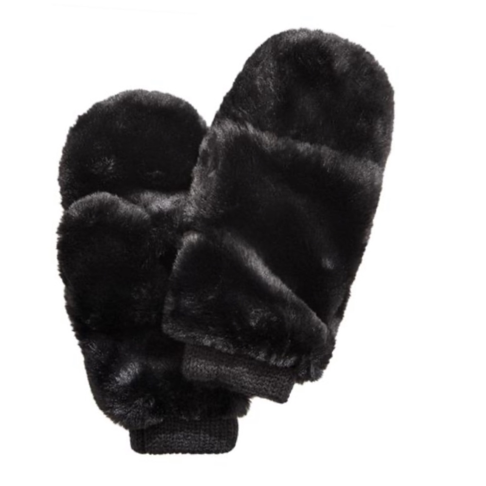 INC Ladies Faux Fur Black Mittens